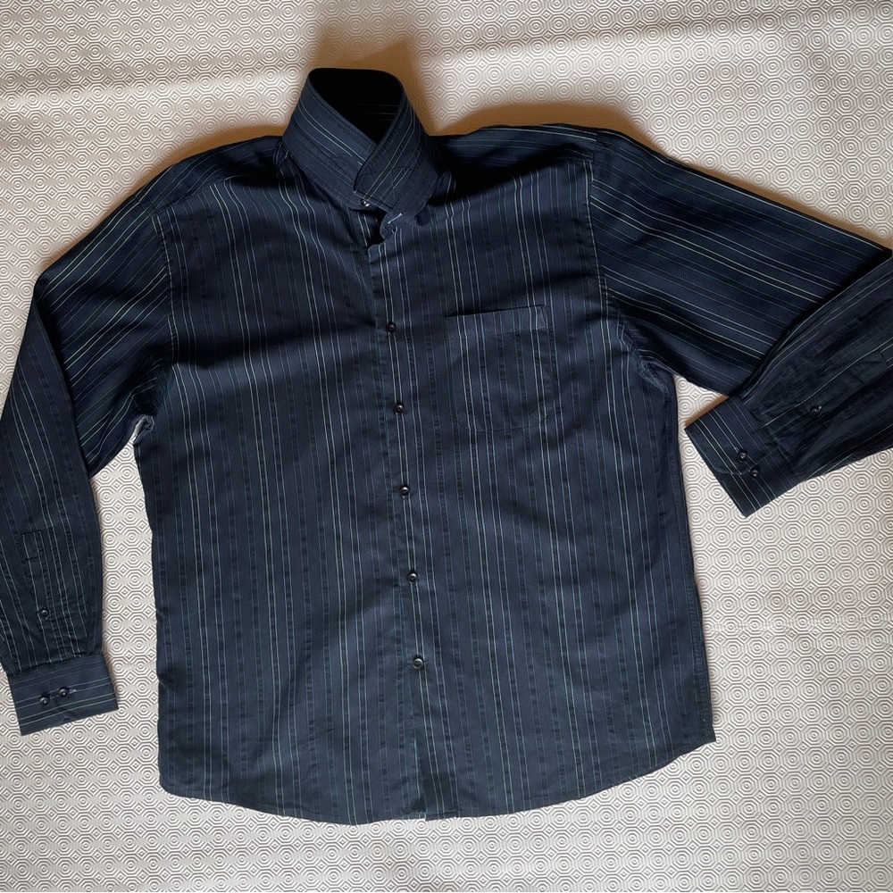 Classic Navy Striped Men's Dress Shirt